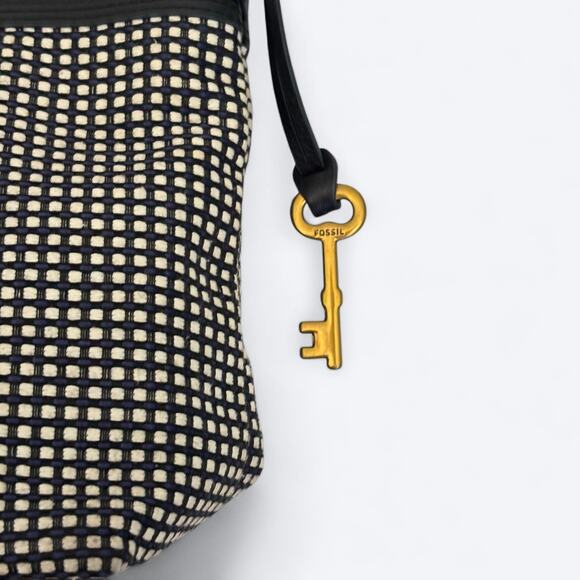 Fossil Woven Black/White Key Crossbody Hand Bag Minimalist Business Careerwear - Picture 4 of 11